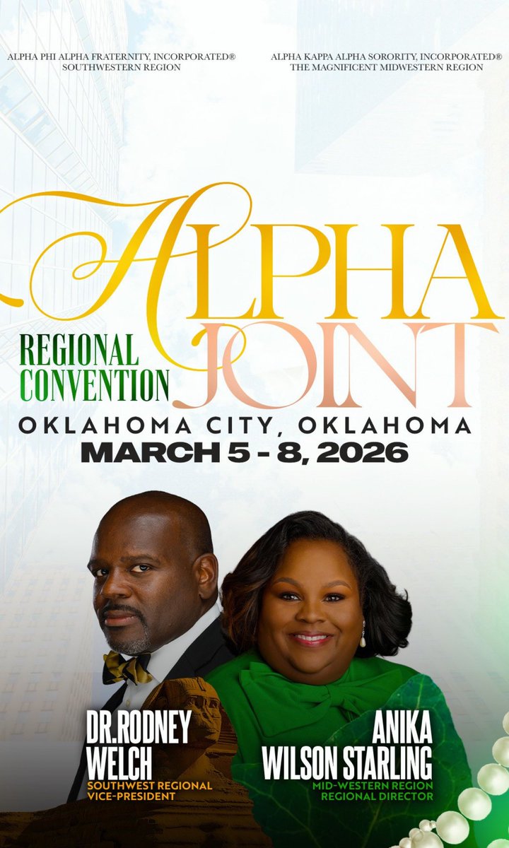 📣 Okla! Alpha Kappa Alpha Sorority, Incorporated® Convenes 96th Mid-Western Regional Conference in OKC March 5-8 in collaboration with Southwestern Region of Alpha Phi Alpha Fraternity, Incorporated® will host a combined regional experience March 3-5. 
📍OKC Convention Center