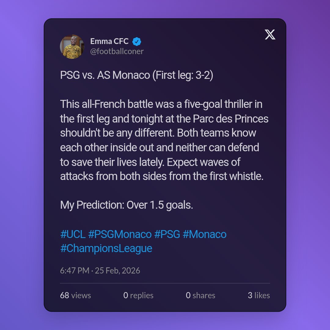 footballconer's tweet photo. All the four predicted scores went through today.....✅✅

#UCL #ATADOR #JUVGAL #RMABEN https://t.co/ieOFwIVDx2