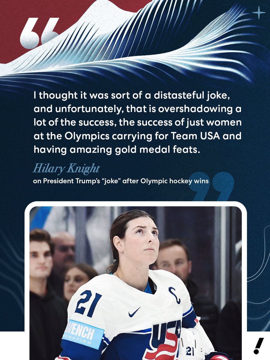 U.S. women's hockey gold medalist Hilary Knight spoke on President Donald Trump’s ‘distasteful joke’ after Olympic hockey wins.

More: tinyurl.com/5fht6xx6