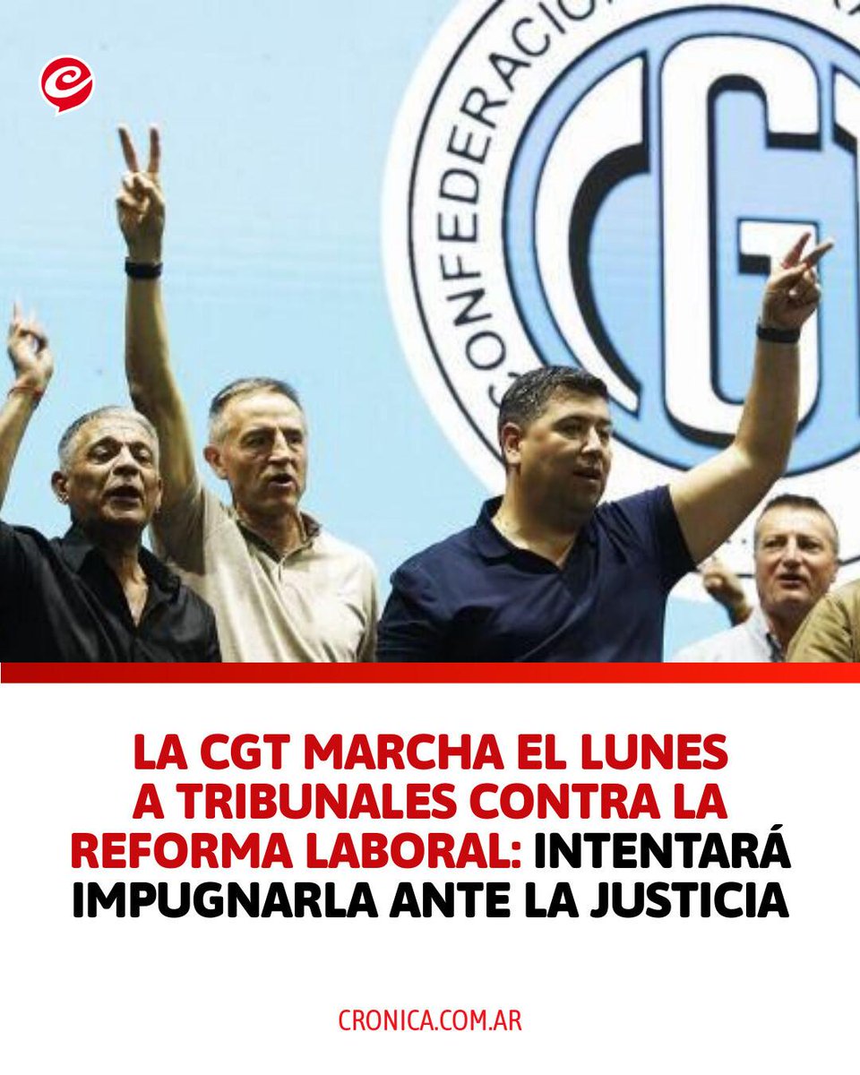 Cronica_ok's tweet image. ⭕ NO HAY PARO EL VIERNES

🏛️ La Confederación General del Trabajo resolvió no convocar a un nuevo paro general ni movilizarse durante el debate de la reforma laboral y optó por avanzar con una estrategia judicial para intentar impugnar la iniciativa.

#CGT #ReformaLaboral