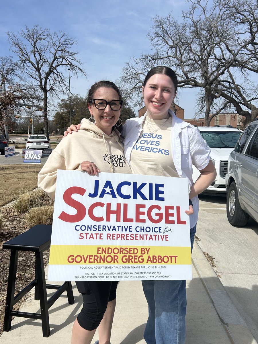 JackieForTX's tweet photo. Loving every minute out at the polls today, meeting incredible voters and hearing your stories firsthand. Your passion for Texas inspires me! Remember, early voting ends February 27th, so get out there, bring your ID, and make your voice heard for secure borders, strong families, and a brighter future. Let’s win this for HD94! #VoteTexas #SchlegelForHD94 #TexasStrong
