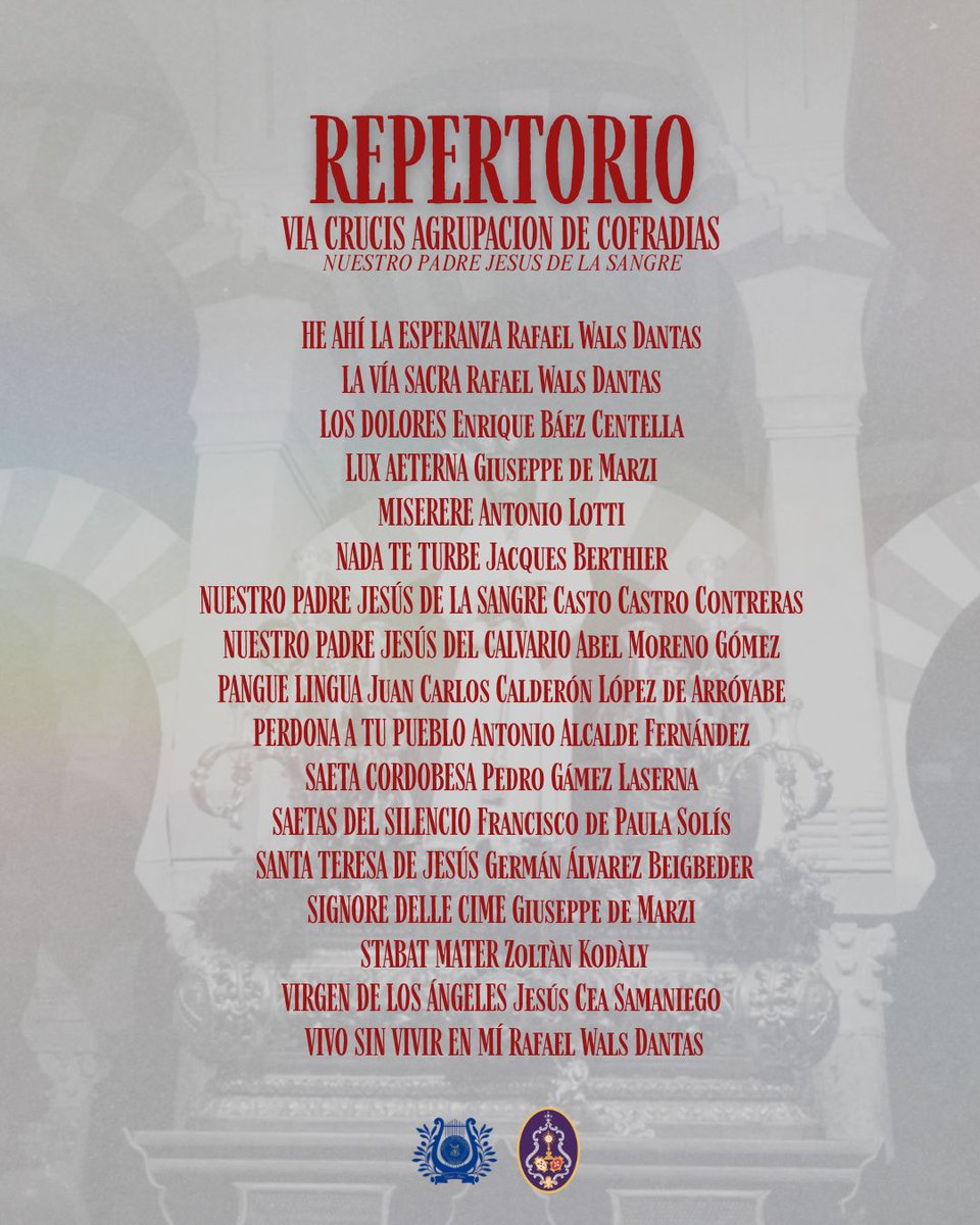 GregisMater's tweet photo. 📊 #Repertorio • Nuestro Padre Jesús de la Sangre 

Este fue el repertorio interpretado el pasado sábado en el traslado y posterior Vía Crucis a la Santa Iglesia Catedral  que presidió Nuestro Padre Jesús de la Sangre https://t.co/filJNX7CRt