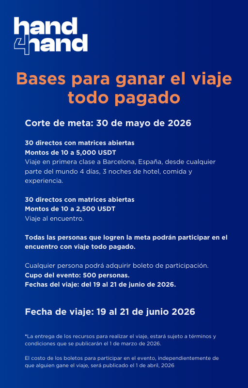 HelloHand4hand's tweet image. Barcelona 2026 · Encuentro Hand4Hand 😎🇪🇸

Participa, activa tu comunidad y cumple las bases para formar parte del encuentro en Barcelona.

Un espacio presencial para líderes que construyen organización real dentro del sistema.

Alineación. Comunidad. Expansión.

#Hand4Hand