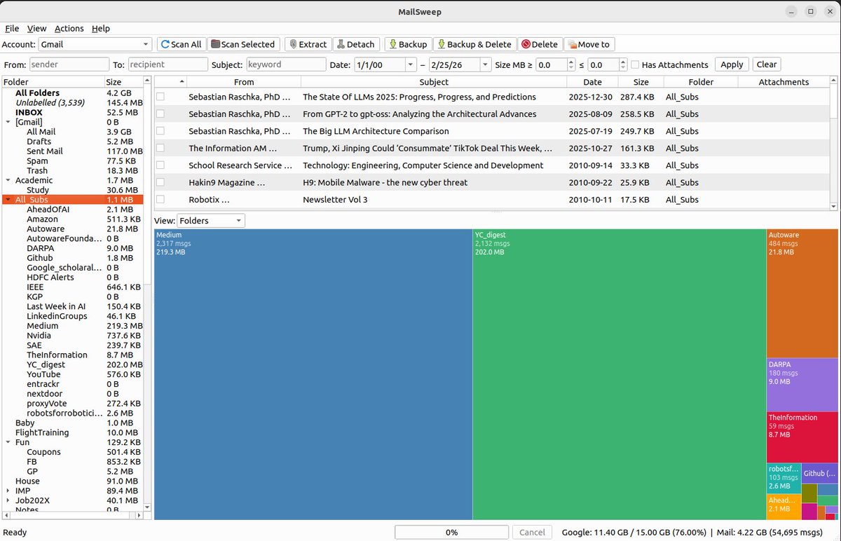 jitrc's tweet photo. @TechCrunch I am made a tool to cleanup inbox, with human in the loop https://t.co/Fo4AWcuHM1 

MailSweep is an open-source IMAP mailbox analyzer. Think WinDirStat, but for your email.

No autonomous agents. No "oops it deleted everything." Just tools that respect your data. https://t.co/FDyhEPw6IX