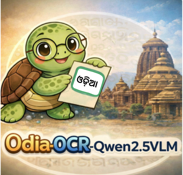 OdiaGenAI's tweet photo. We’re excited to announce Odia-OCR-Qwen2.5-VLM, a vision-language model fine-tuned specifically for Odia OCR.

model: https://t.co/QF28E3WJ14
Model (Merged Weights – Inference Ready): https://t.co/IySWkQutgu
dataset: https://t.co/K9WfdVoWkz
blog: https://t.co/i1GHxGjupP https://t.co/Jw6XAcZ3pj