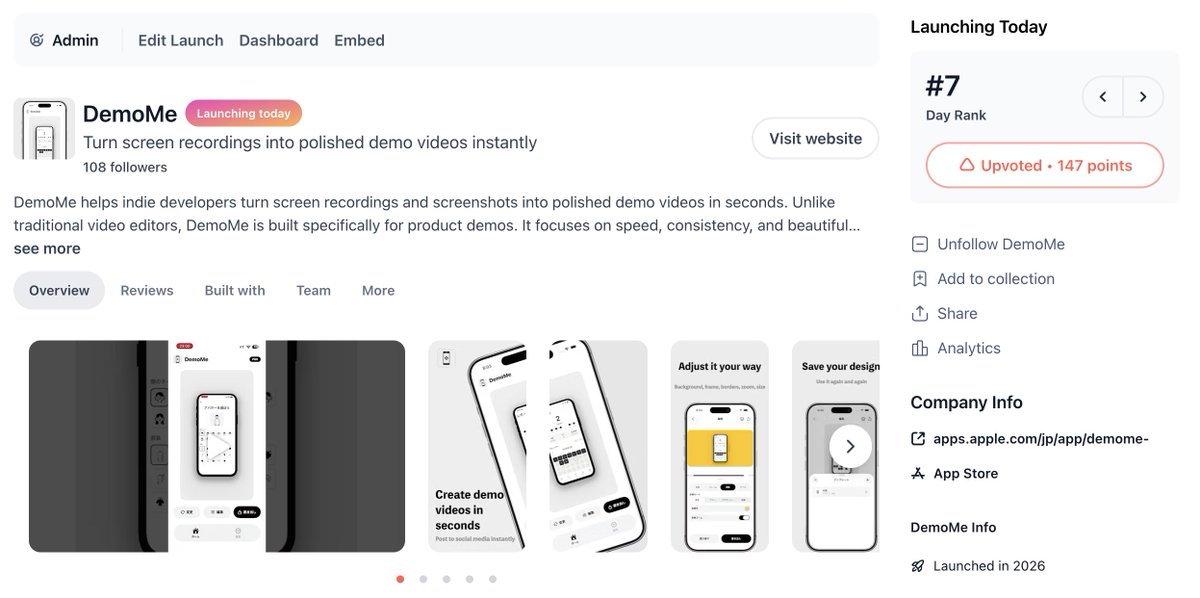 billy_orz's tweet image. 初めて #ProductHunt に投稿してみたけど、思ったより反響があって嬉しい！

よかったら、ぜひみなさんも使ってみてください〜！

#個人開発

producthunt.com/products/demom…