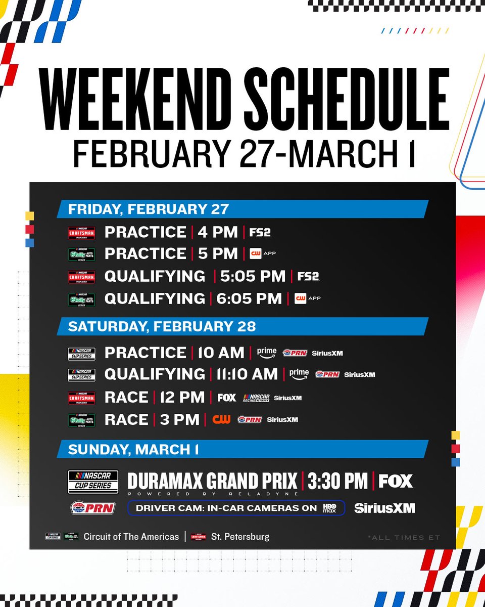 NASCAR's tweet image. Winding through the weekend at @NASCARatCOTA and St. Petersburg.