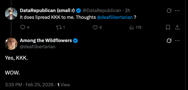 With <a href="/lolajl/">Lola Lee Beno</a> , that's three Deaf people confirming that Rashida Tlaib did chant "KKK" when everyone else was chanting "USA." 

This should be a bigger deal...