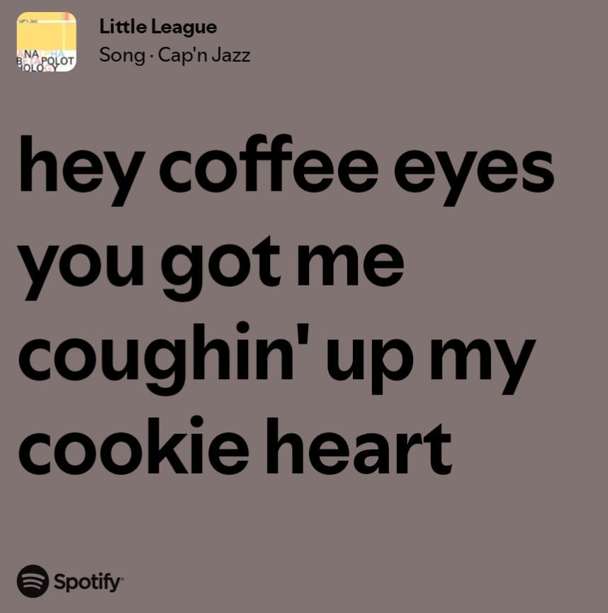 I no longer have a crush on the they/them with big brown eyes but this lyric still gets me every time