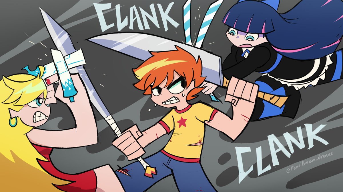 Canadian guy vs anarchy sisters 
#scottpilgrim #PantyAndStocking