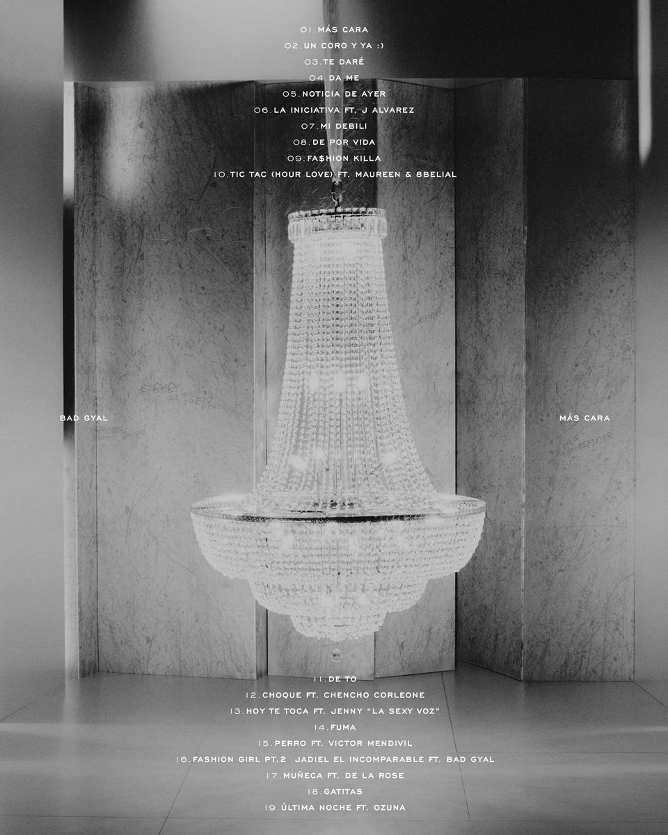 Tracklist oficial de "Más Cara", el próximo álbum de Bad Gyal.

Disponible el 6 de marzo