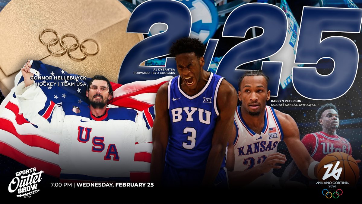 outlet_show's tweet photo. Team #USAHockey sweeps Olympic gold 🏒🥇 with legendary performances of a lifetime. 

All of that tonight, including a dive into College Basketball with 6 ranked matchups at tip-off, 
Blind Top 10, Best Bets, and so much more!

See you at 7:00 pm EST!

https://t.co/tUKuyxMi1H https://t.co/t0zf9g35BY