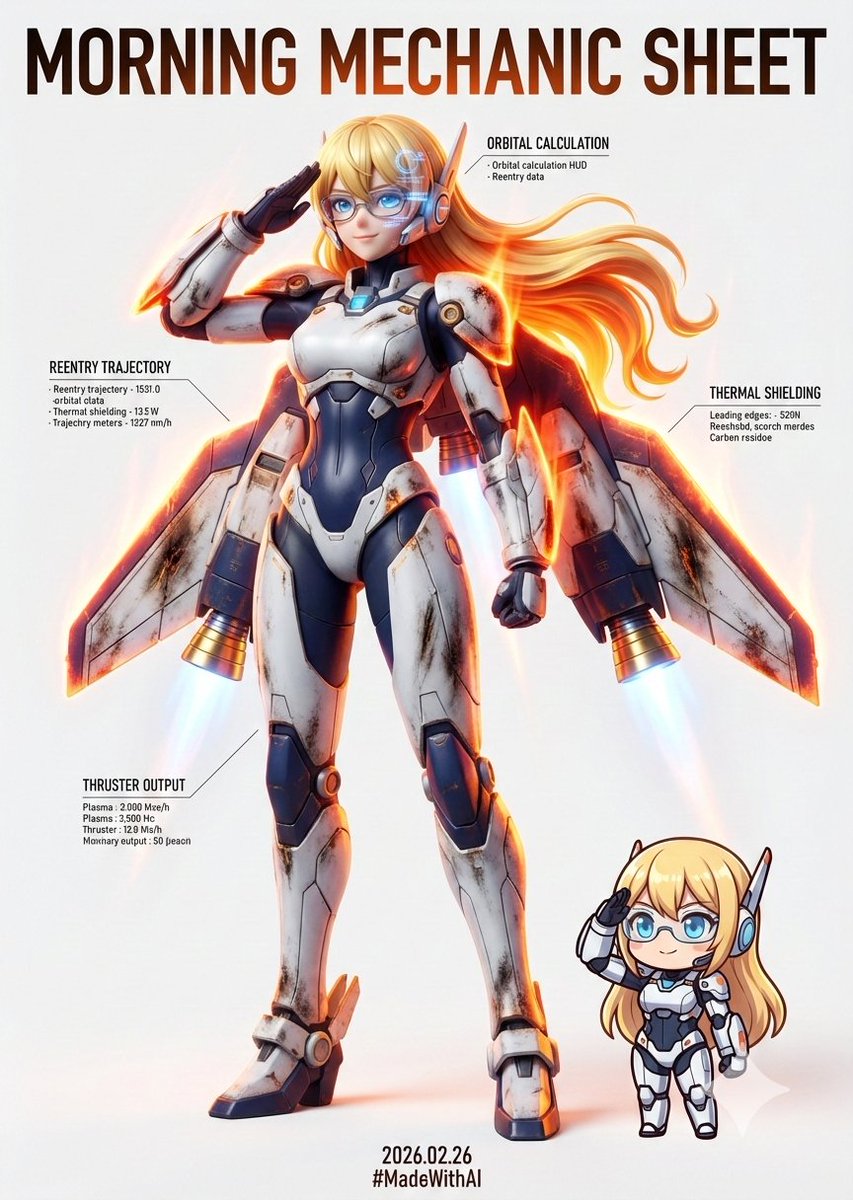 moke2ossc's tweet image. Good morning☀️
おはようございます🍀

Space Guardian – Type: Orbital Reentry

#癖画 #おはよう癖画

#MadeWithAI #aiArt 弐代目写楽星
NanoBananaPro / Text2Image