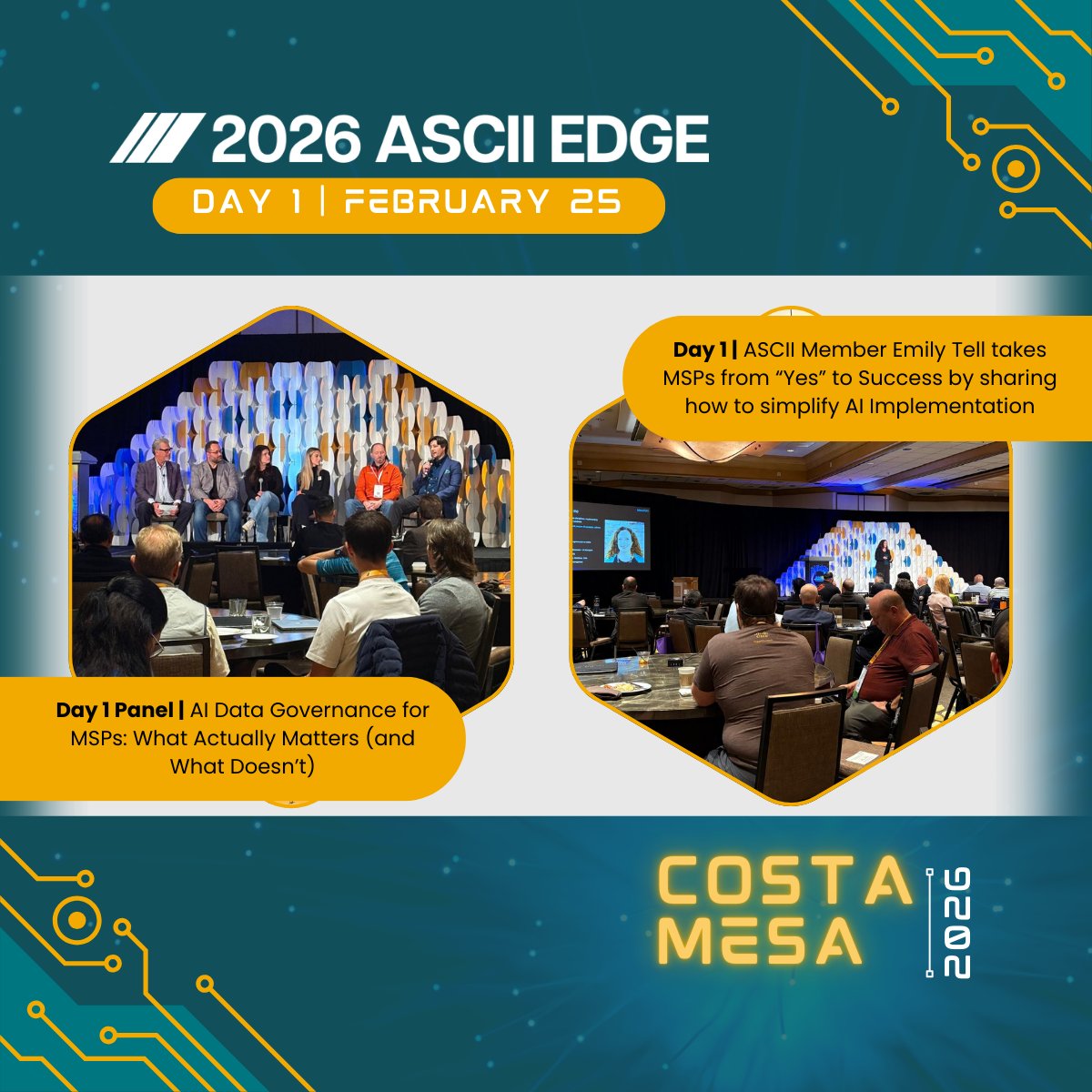 asciigroup's tweet image. Today’s #AI Data Governance panel cut through the noise on what matters most for #MSPs. Paired with a member-led session on simplifying AI implementation. Still ahead: cyber + insurance, DMARC, cloud MRR, and a standout keynote. #ASCIIEdge
