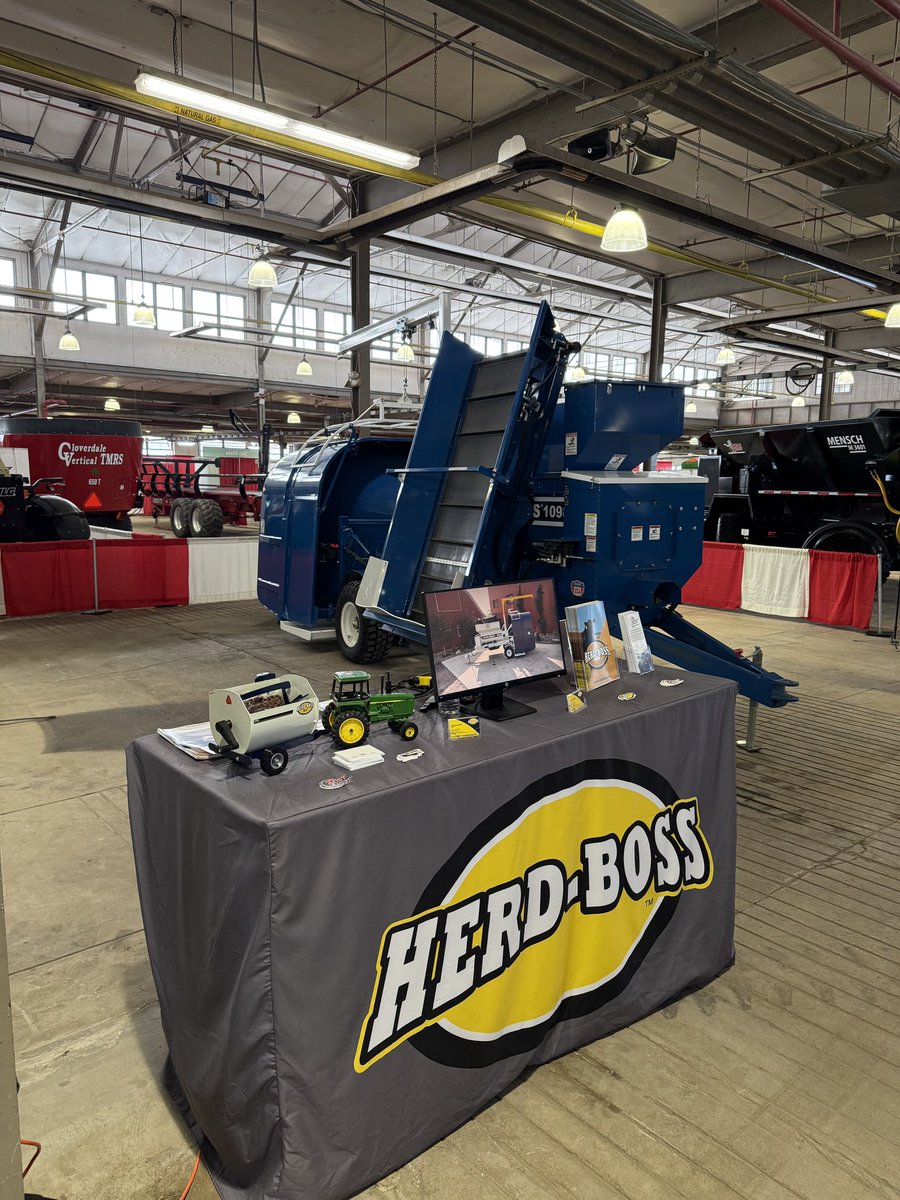 herd_boss's tweet photo. We’re all set up for the New York Farm Show February 26-28! Stop by the Dairy Building, Booth ID to see us! We’re doing a show discount on this 1098 Roto-Press Bagger and Herd-Boss 6150 Reel Feed Mixer! https://t.co/3e59xYzf30