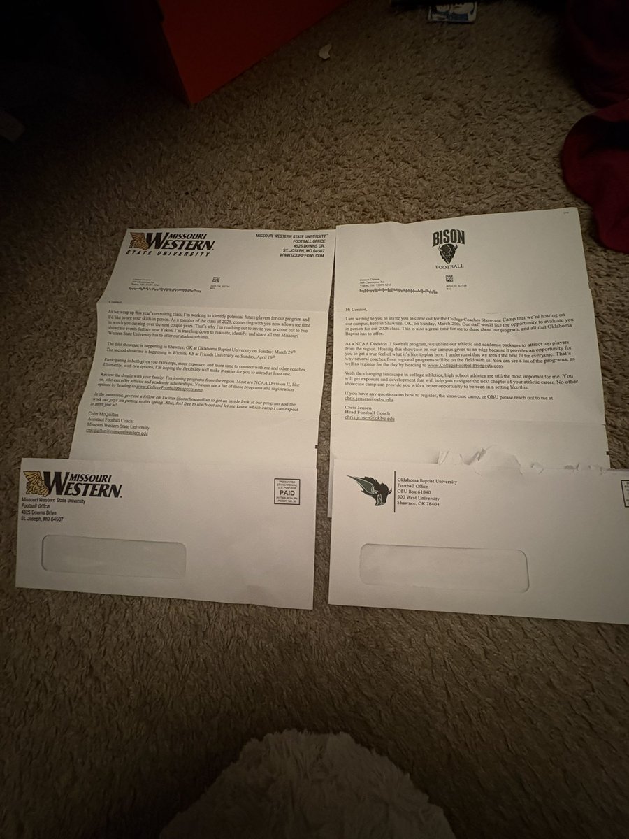 connor_cannon23's tweet photo. #AGTG Blessed to receive 2 camp invites from @coachmcquillan and @OBUCoachJensen for the College Football Prospects camp coming up ready to compete for the next level!
@JoeMitchell_29 @D_TKelly @PrepRedzoneOK @Trentsmith88 @CoachJG_ @CoachCowan5_21 @OBU_Football @MWSU_Football https://t.co/JwH0P0s2RU