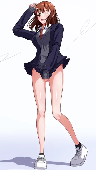 強風の中進む彩乃ちゃん #イラスト #OC #うちの子