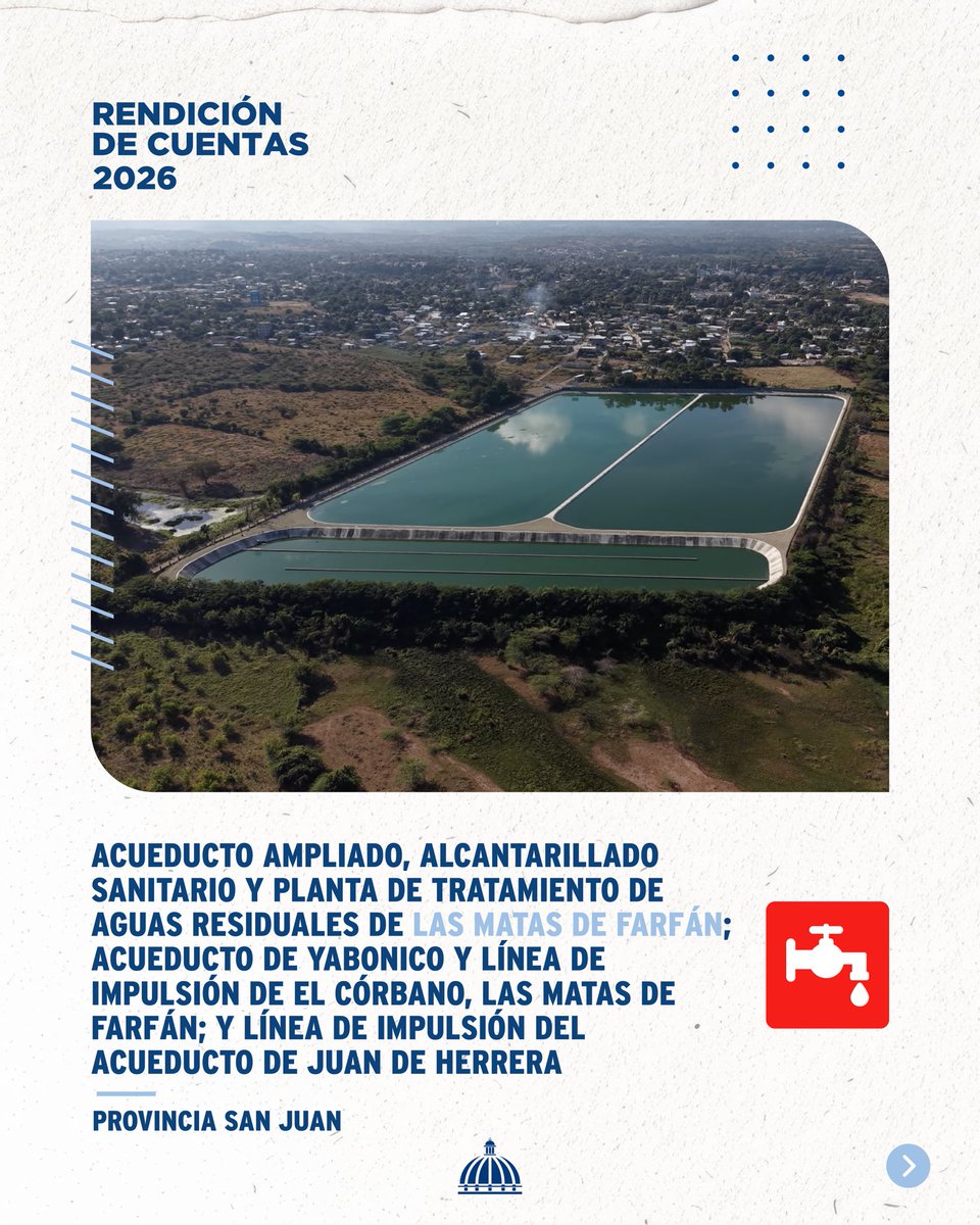 INAPA_RDGOB's tweet photo. En este 2026, desde el gobierno que preside nuestro presidente, @LuisAbinader, a través de nuestra institución, se han entregado infraestructuras de agua potable y saneamiento que contribuyen a mejorar la calidad de vida y la salud de miles de familias en diferentes comunidades.

En el INAPA, bajo la dirección ejecutiva de @wellingtonarnaud, seguimos comprometidos con el avance del país🇩🇴 

#RendiciónDeCuentas2026
#ElCambioEsParaTodos
#SomosINAPA