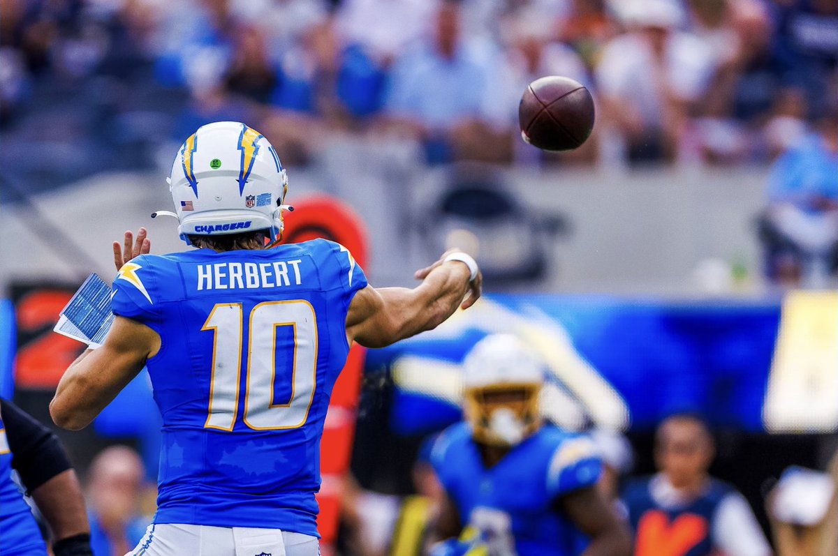 LAFBNetwork's tweet photo. Most catchable throws from a clean pocket in the NFL:
⚡️ Justin Herbert — 86.8%

Give him protection and watch. https://t.co/8i5Ejk02Re