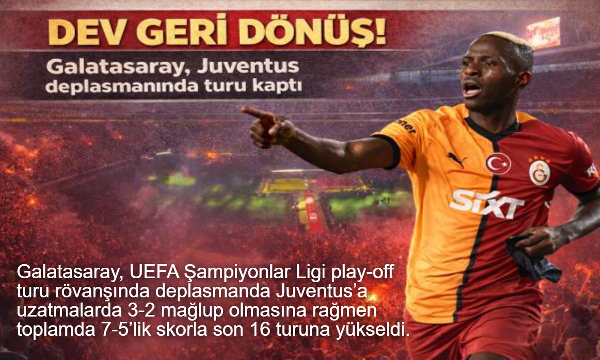 Kamu_Express's tweet photo. Dev geri dönüş! Galatasaray, Juventus deplasmanında turu kaptı https://t.co/qBzVZSh5Fz 
#GalatasaraySK #GS
#JuventusGalatasaray #Osimhen #barısalper https://t.co/02l6ciEqrF