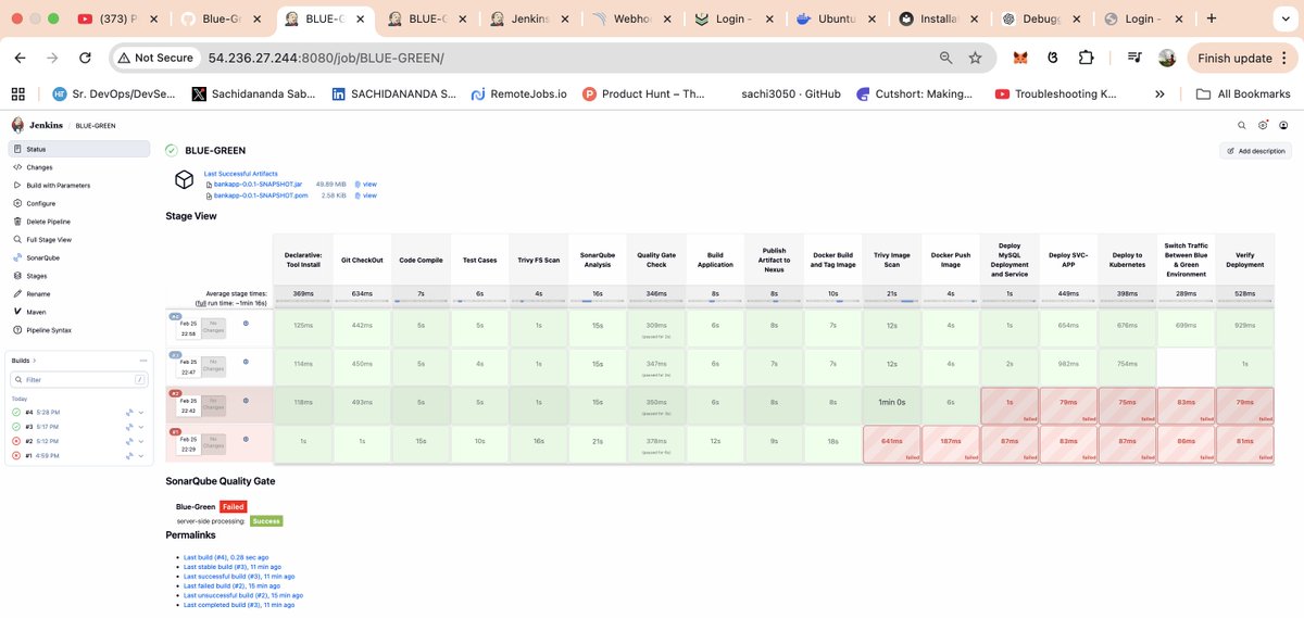 Snsbr2004Sabar's tweet photo. (Zero Downtime ❤️‍🔥. Instant Rollback 🤩. Real DevOps 🤓)
🚀 Parameter-Driven Blue-Green Deployment with Jenkins Pipelines 👨🏻‍💻

✈️ CI/CD + Security + Blue-Green Deployment: A Complete DevOps Project 🎓

      I recently completed a hands-on DevOps project implementing a fully automated Blue-Green Deployment architecture using:
    ☁️ Amazon Web Services (EC2 + EKS)
    ⚙️ Terraform for Infrastructure as Code
    🔁 Jenkins for CI/CD
    🔍 SonarQube for Code Analysis & Quality Gates
    📦 Sonatype Nexus Repository for Artifact Management
    🐳 Docker for Containerization
    ☸️ Kubernetes (EKS Cluster)
    🔐 Trivy for Security Scanning

🏗 Infrastructure Setup 👨🏻💻
Provisioned 4 EC2 instances:
    i) Server – Terraform + EKS cluster creation (devopsshack-cluster)
    ii) Jenkins – CI/CD orchestration
    iii) SonarQube – Static code analysis & Quality Gate enforcement
    iv) Nexus – Artifact repository
Used Termius for secure SSH management across all servers.

🔁 Blue-Green Deployment Strategy 🤓
Core concept:
    🗄 MySQL Database + Service → Constant
    🌍 LoadBalancer URL → Constant
    🚀 Application Environment → Swappable (Blue / Green)

Only the application layer changes. Infrastructure and database remain stable.
I maintained:
    4 Kubernetes YAML files

Traffic switching is handled by dynamically patching the Kubernetes Service selector:
kubectl patch service bankapp-service ...

This ensures:
    ✅ Zero Downtime
    ✅ Instant Rollback
    ✅ Safer Production Releases

🔄 Jenkins Pipeline Highlights 👨🏻💻
    i) Parameterized Builds (DEPLOY_ENV, DOCKER_TAG, SWITCH_TRAFFIC)
    ii) Maven build lifecycle
    iii) Trivy file system & image scanning
    iv) SonarQube Quality Gate enforcement
    v) Artifact publishing to Nexus
    vi) Docker build & push to DockerHub
    vii) Kubernetes deployment via kubeconfig
    viii) Controlled traffic switching

Nothing is hardcoded — everything modular and parameterized.

👀 Visible Outputs 💝
   ✔ DockerHub image versions
   ✔ SonarQube analysis dashboard
   ✔ Nexus artifact repository
   ✔ Jenkins console logs
   ✔ EKS cluster pods and services
   ✔ Application is accessible on both the environments

We must not delete the Blue pod which is running in the Blue Environment, why because we may need to revert back to our old environment for any emergency or unwanted/unknown situations and events.

Fun Part 😅 :-
I forgot that, I created the Cluster using Terraform. And I thought it would be kubectl or eksctl or something else.

Jokes Apart : Don't forget to delete the Cluster 💯✌🏻

🎯 Key Learnings 🤓
    1) Infrastructure as Code prevents manual drift.
    2) Parameterized pipelines enable controlled production releases.
    3) Security scanning must be part of CI, not an afterthought.
    4) Blue-Green deployment significantly reduces deployment risk.
    5) Modular YAML + labels make traffic switching clean and predictable.

This project strengthened my understanding of real-world production deployment strategies and DevSecOps integration.

For more detailed Explanations of this project : https://t.co/4aHLCOH2XP

Special Thanks to @devopsshack  for the Insightful Session on Youtube and Source Code.

Youtube : https://t.co/ZrvKbABDvu

GitHub: https://t.co/AQKtsDqEtV

Would love feedback or discussions on production-grade deployment strategies 👇

Thank you for your Time, See you in the next one 🤝

#DevOps #AWS #Kubernetes #EKS #Terraform #Jenkins #BlueGreenDeployment #DevSecOps