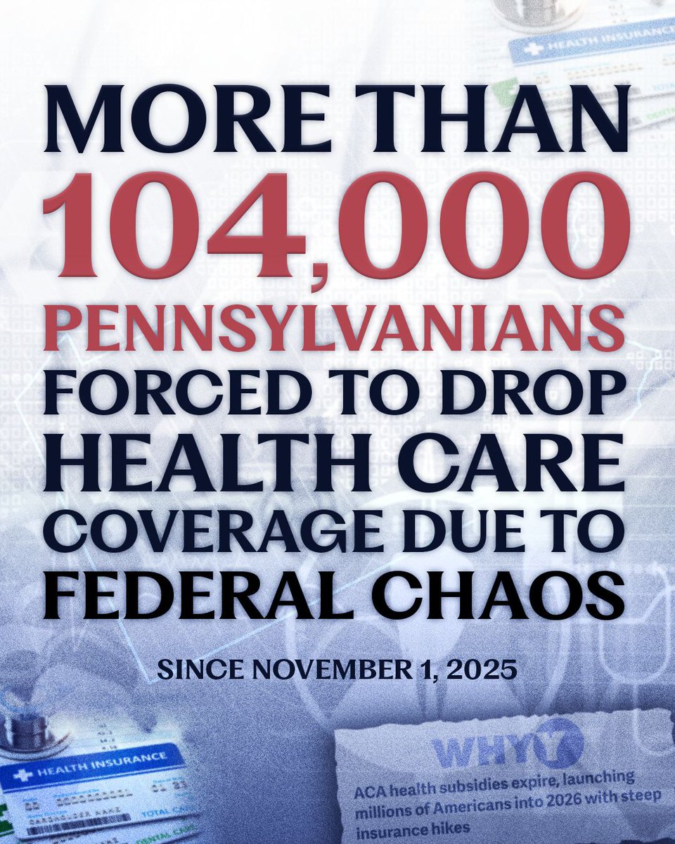 This was preventable.

Donald Trump and Congressional Republicans refused to extend the ACA premium tax credits — and now, we're seeing nearly 1,000 Pennsylvanians drop their health care coverage every day, simply because they can't afford it anymore.