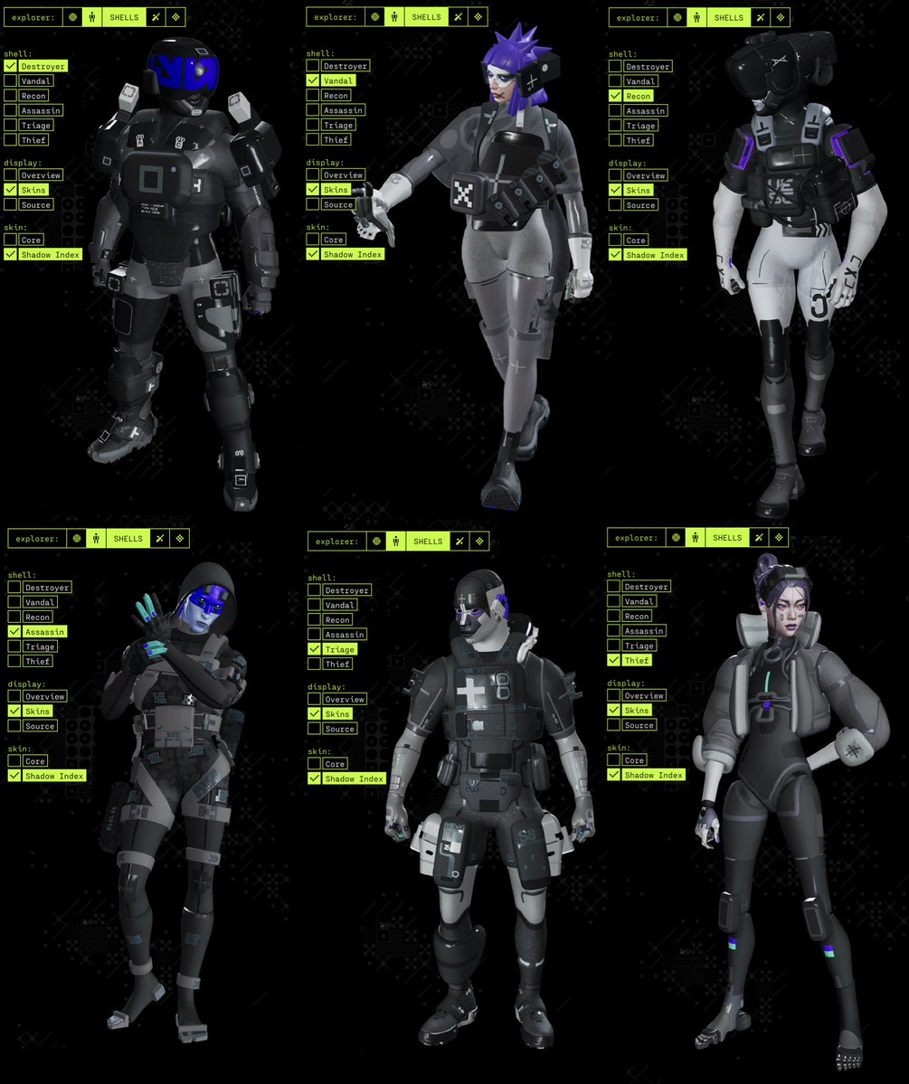 All 6 runner Shadow Index skins!