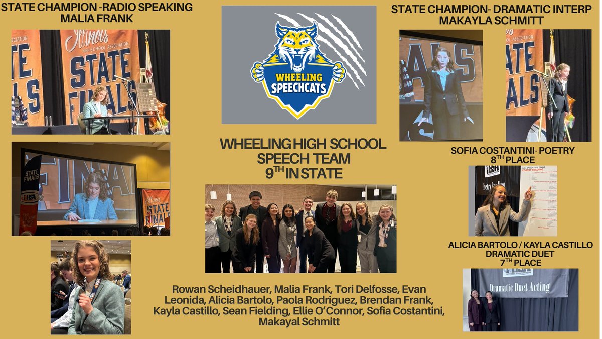 WHS_FineArts's tweet photo. 5 State Qualifiers. 
2 State Finalists
2 State Champions🏆🏆
Team-9th in State 
So Proud of this team. 
@Wheeling_Cats @WHSactivities @WCATLive @MrReinhart_Tech @District214 https://t.co/YPJk4Q8cTl