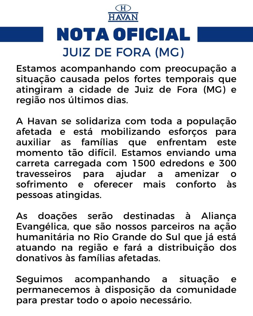 Enviamos uma carreta com 1.500 edredons e 300 travesseiros para auxiliar as famílias atingidas pelos fortes temporais em Juiz de Fora, amenizando o sofrimento e oferecendo mais conforto neste momento tão difícil