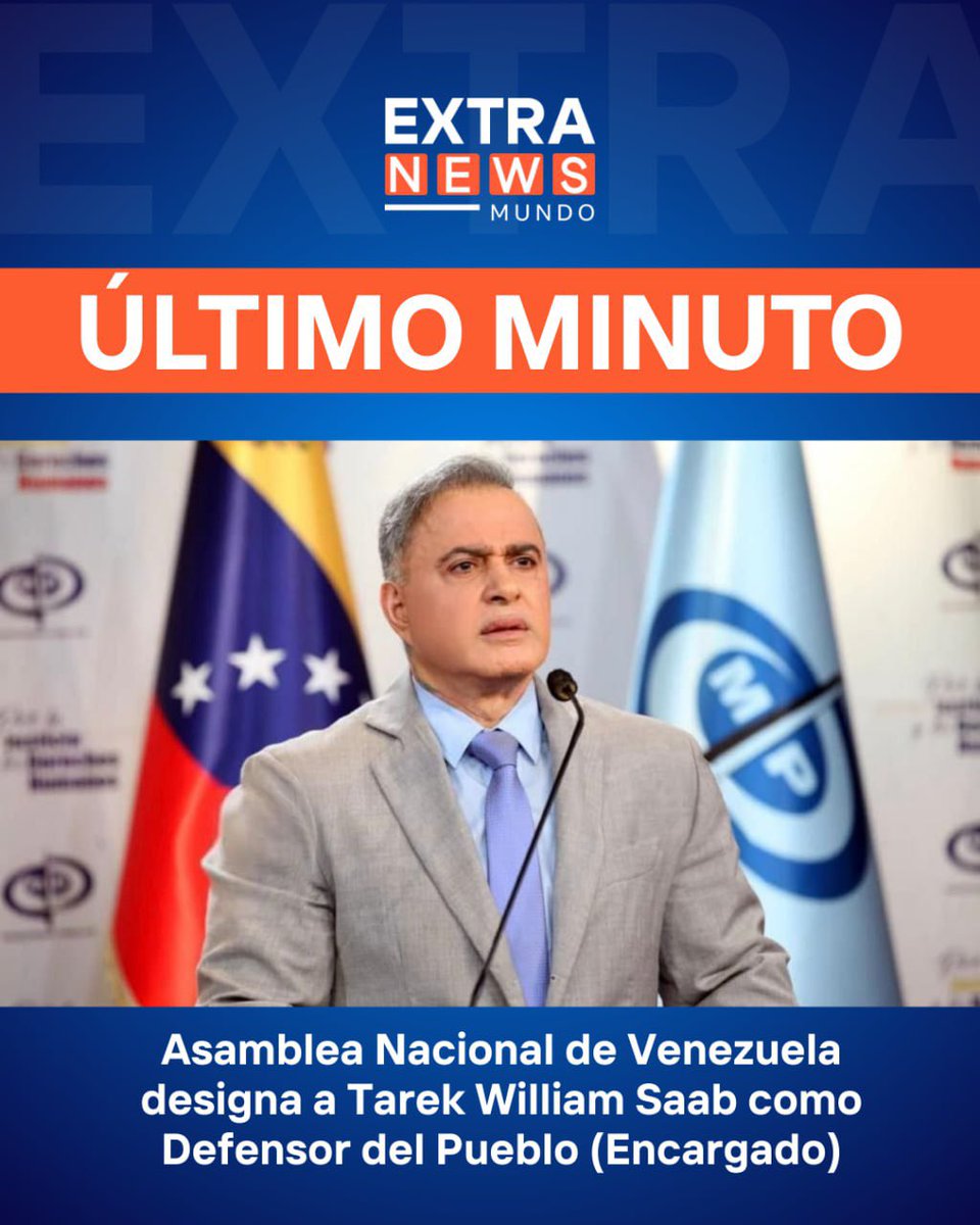 🚨 #ÚltimoMinuto | La Asamblea Nacional de Venezuela aprueba la designación de Tarek William Saab como Defensor del Pueblo encargado. 🇻🇪🏛️
#Venezuela #Noticias #AN
