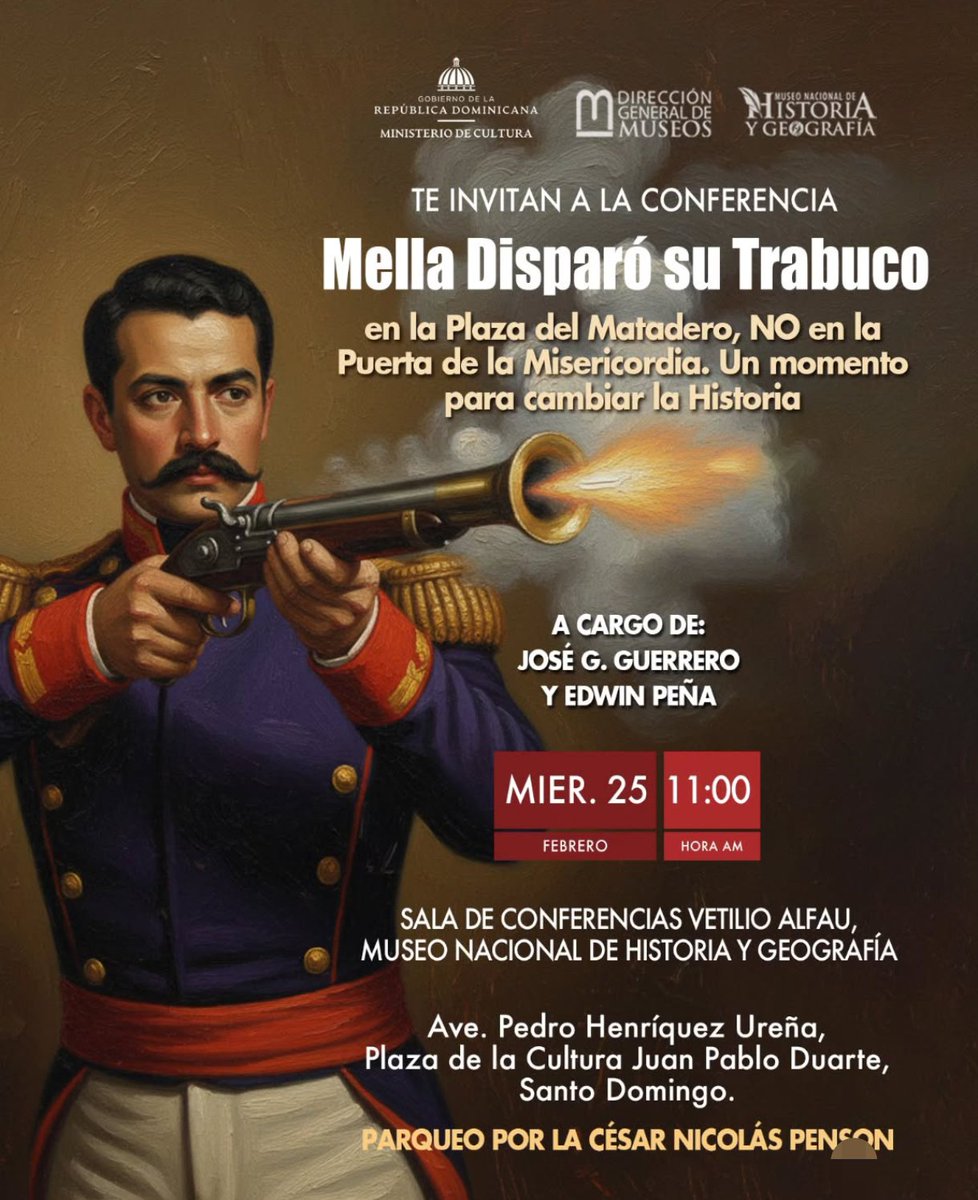 La mañana de hoy tuve el honor de impartir una conferencia, junto al historiador José Guerrero, en la que abordamos el verdadero lugar donde Mella realizó el trabucazo. Explicamos que este hecho no ocurrió, como tradicionalmente se ha afirmado, en la Puerta de la Misericordia.