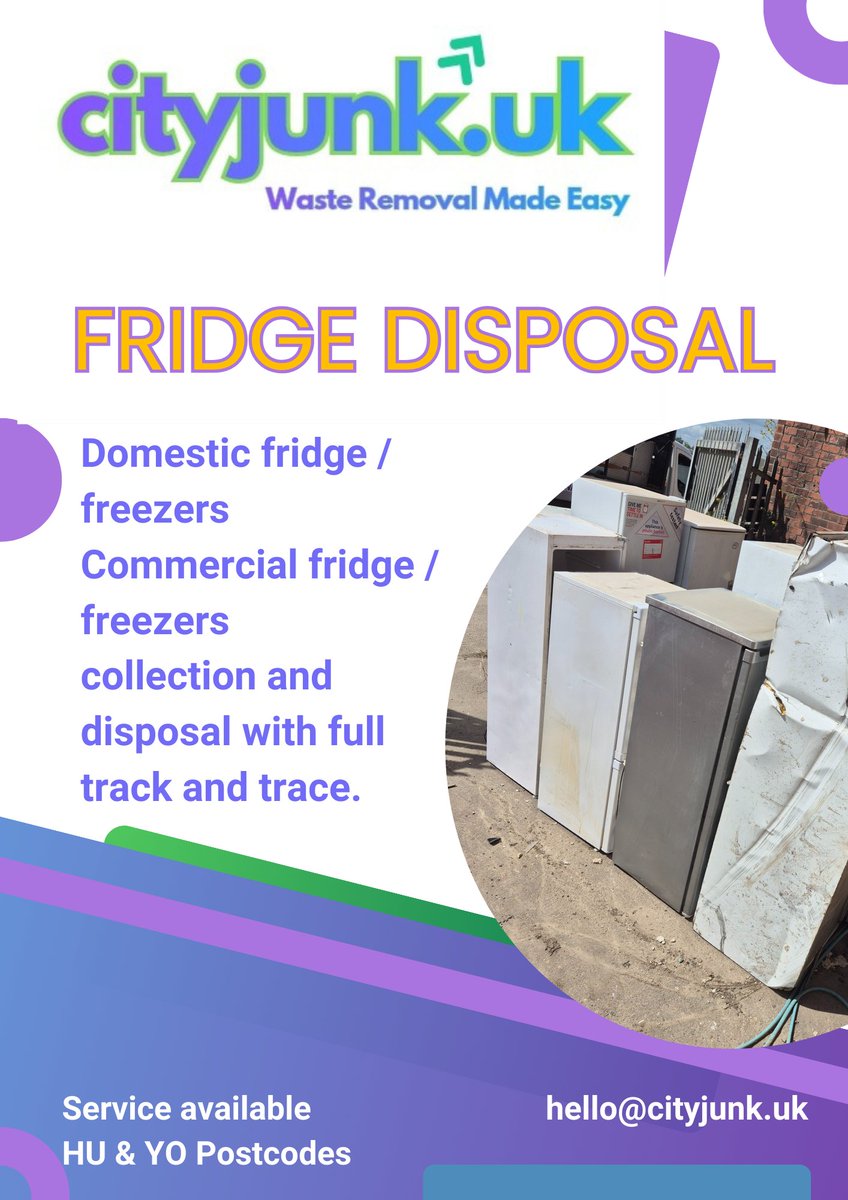 cityjunkltd's tweet photo. Fridge disposal made easy, book your collection on our website 24/7 
Full track and trace system, digital transfer note ✔️domestic &amp; commercial 💜
#fridgedisposal #recycling #weee #wasteremovalmadeeasy https://t.co/ezwhQKjr8H