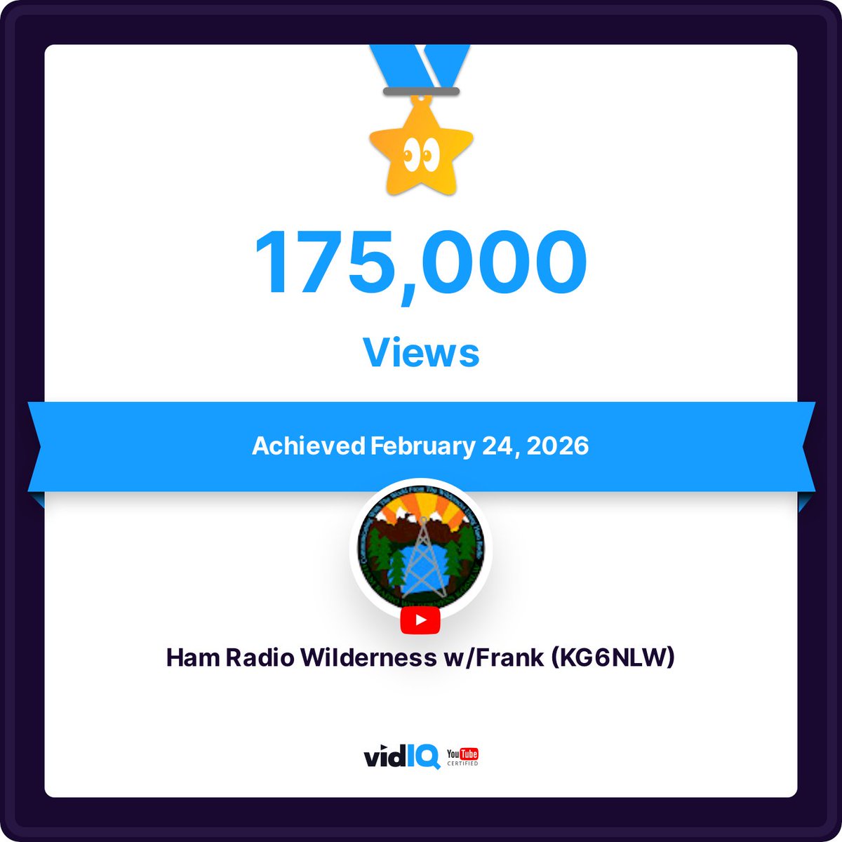 kg6nlw's tweet photo. My YouTube channel achieved 175,000 views on February 24, 2026 as well as 2,500 subs on February 17, 2026!
Thank you to everyone who helped achieve this! ONWARDS and UPWARDS!
#hamradio #hamradiostuff #hamradiooperator #hamradioamateur #hamradiocommunity #amateurradio #amateurradiooperator #contentcreator #ContentCreation #contentcreatorlife #Youtube #youtubechannel #youtubers #hamtubers