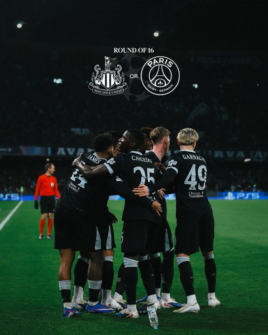 cfcmatch's tweet photo. We’ll face either Newcastle United or Paris Saint-Germain in the #UCL last-16. 👊 https://t.co/wukST48YUz