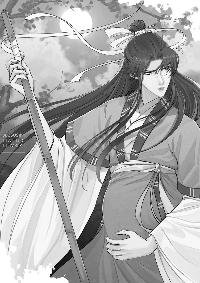 Tapestry commission for Mr. *checks scribbled notes* …ah. Mister Yan Wouldseed 😒.

His request reads as follows: shamelessly petitioning for a visibly expectant Shen Qiao.

---
#YanShen #ShenQiao #mpreg