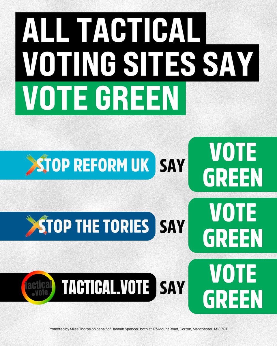 ShameTheDevil's tweet image. #LabourCorruption 
#LabourLies
#LabourLiars 
#LabourIsDead
A vote for #Labour is a vote for #Reform !!

Vote #GREEN 💚👍
#VoteGreen 💚👍
Vote #HannahThePlumber 💚👍

#GortonAndDenton
#GortonandDentonByElection