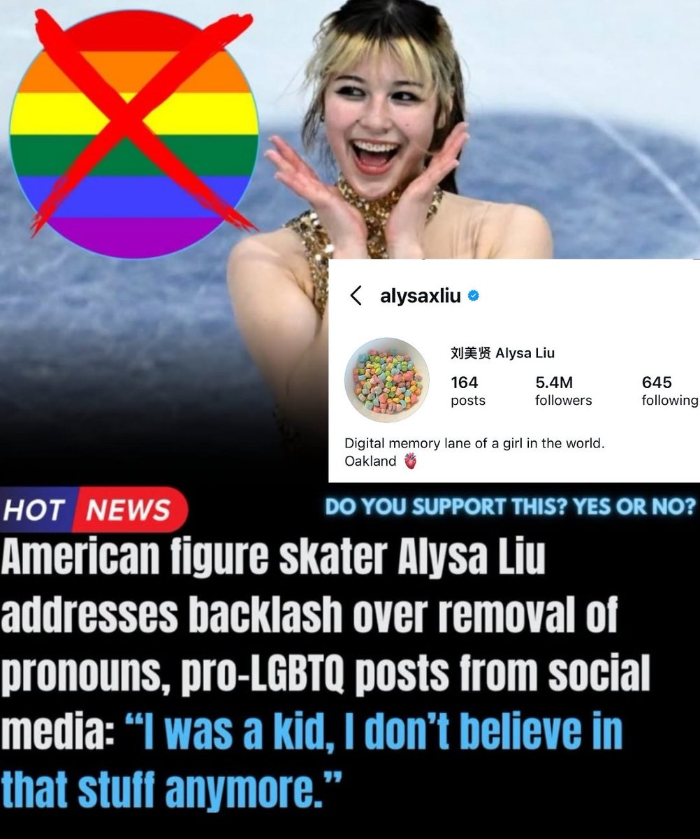 🚨 BREAKING: Olympic gold medalist Alysa Liu has REMOVED her pronouns from her Instagram bio

"I was a kid, I don't believe in that stuff anymore."

America is BACK, woke is DYING, and the youth is WAKING UP 🇺🇲