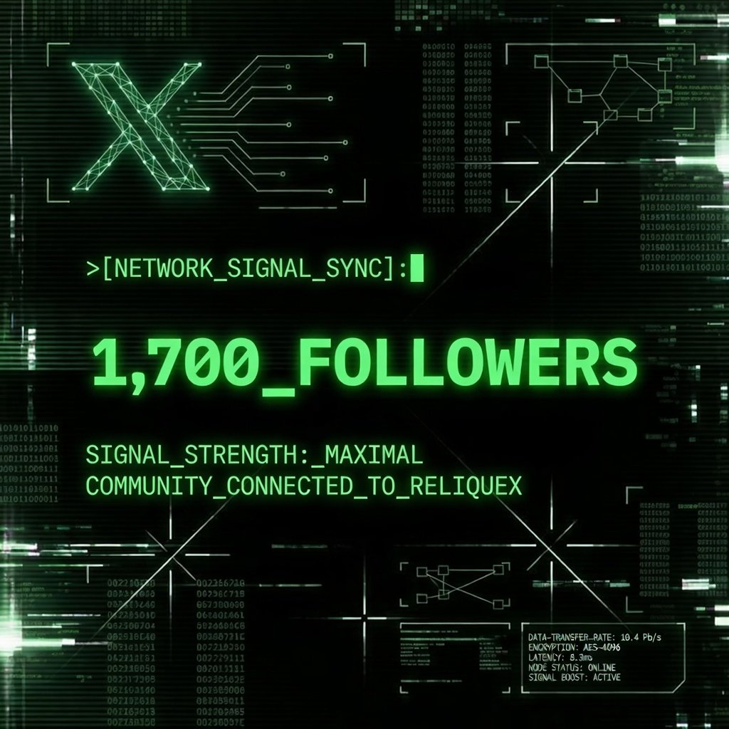 1,700 followers strong. 🔓🟢

The crypto space spent too much time on speculative JPEGs. ReliqueX is here to bridge Web3 with the real world through high-end, vaulted luxury assets.

The community has spoken: The future of luxury is fractionalized, liquid, and on-chain.

Access