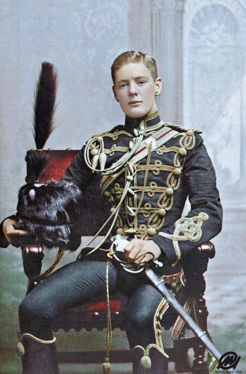 Winston Churchill as a Cornet in the 4th Queen's Hussar's Cavalry, 1895. He was 21 at the time.