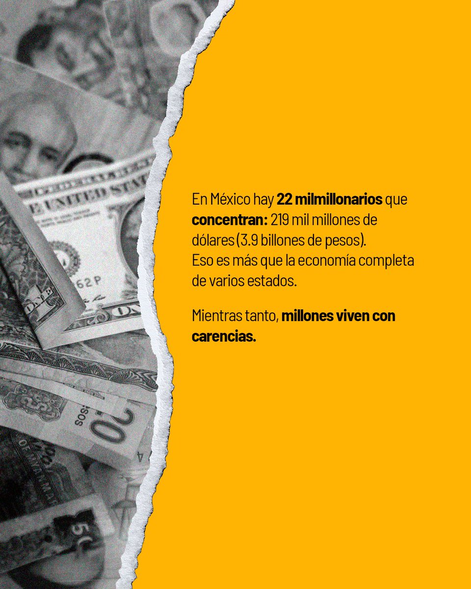 oxfammexico's tweet photo. Desde la pandemia, la riqueza de 22 ultrarricos mexicanos creció 101%.
En casi 30 años, la economía del país no se ha duplicado.
• 71 años en promedio 
• 3 de cada 4 heredaron su fortuna
¿Es esfuerzo individual o concentración estructural?
📄: https://t.co/wZ1WkomOPz https://t.co/wR2esLBRPA