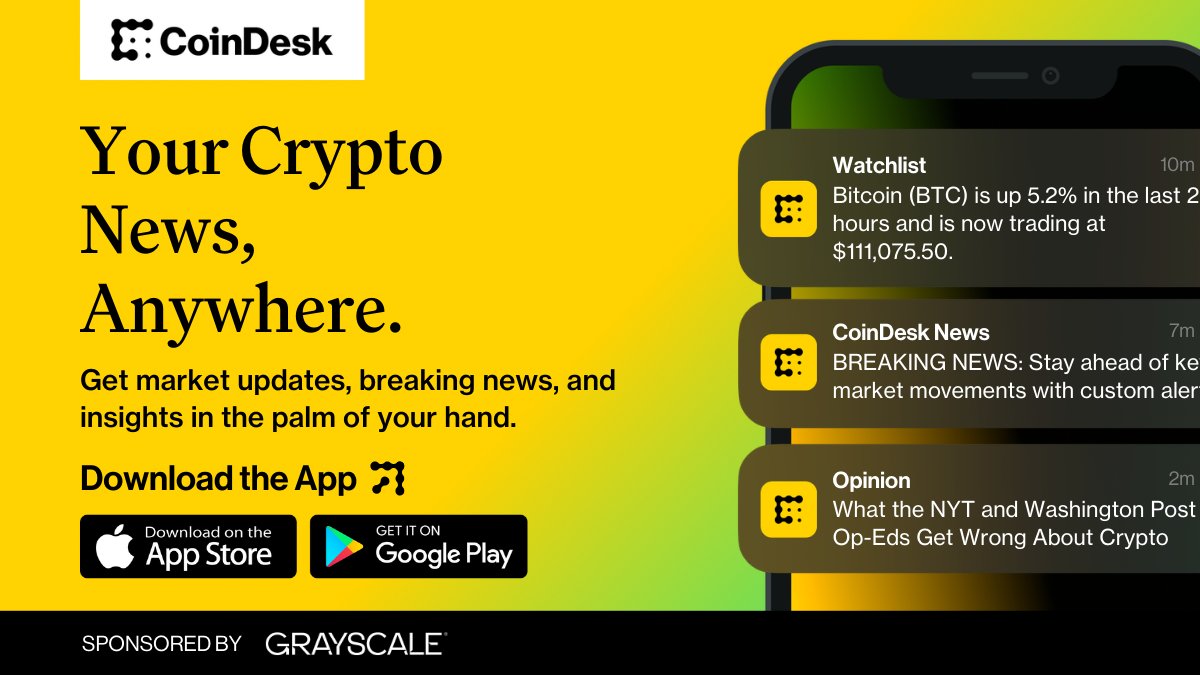 Your Crypto News, Anywhere.

The CoinDesk app delivers breaking news and market insights directly to your phone.

Exclusively sponsored by <a href="/Grayscale/">Grayscale</a>.