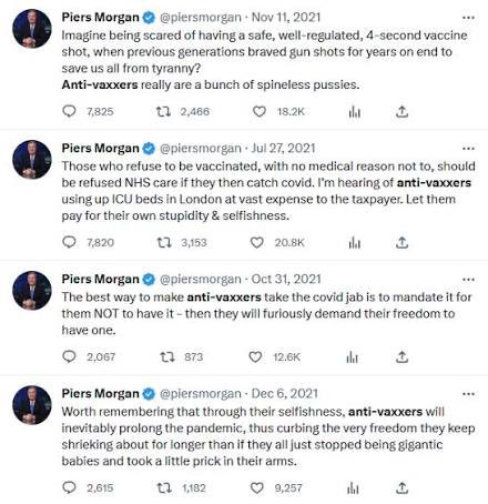 <a href="/TRobinsonNewEra/">Tommy Robinson 🇬🇧</a> <a href="/piersmorgan/">Piers Morgan</a> Never forget Piers Morgan COVID tweets