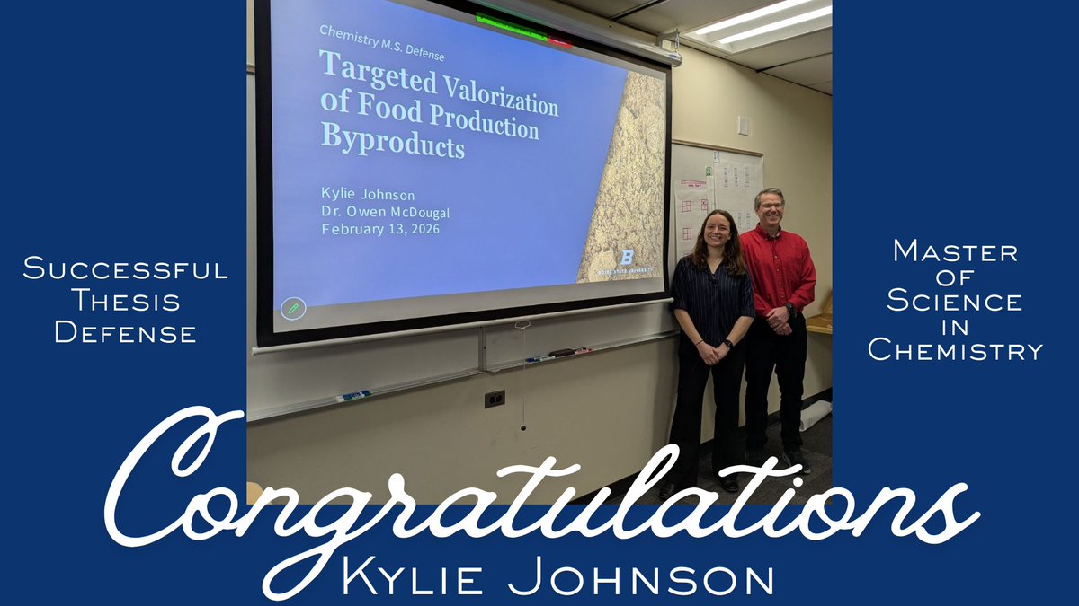 BoiseStateChem's tweet photo. So far this academic year, we've celebrated one successful thesis defense for the Masters in Chemistry program, and THREE Biomolecular Ph.D. defenses from students that our faculty mentor. Congratulations...we're very proud of all your hard work towards this accomplishment! https://t.co/inMSUYfgB9