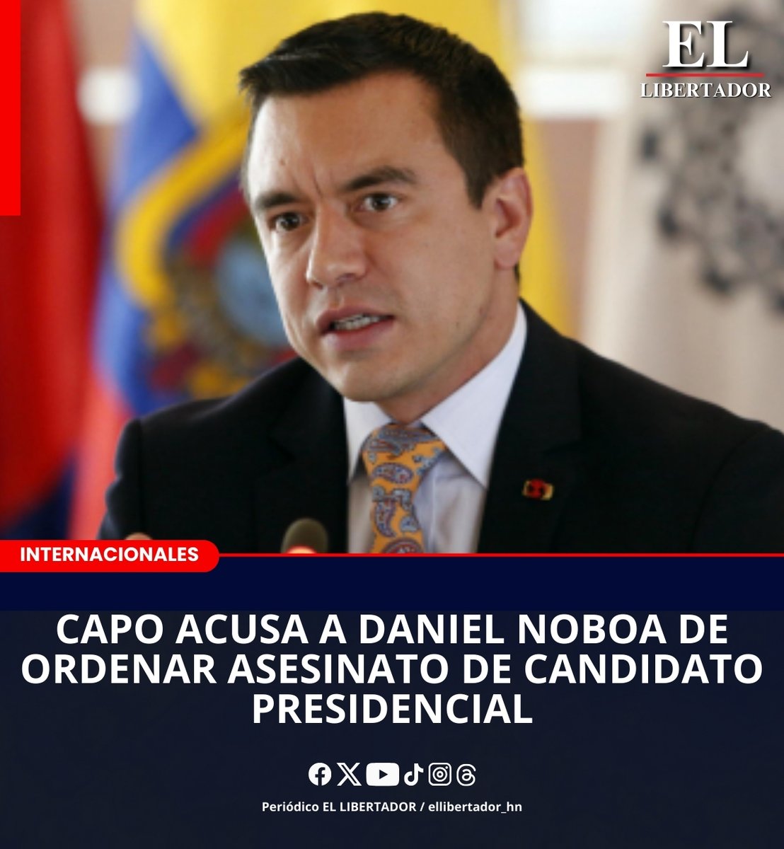 CAPO ACUSA A DANIEL NOBOA DE ORDENAR ASESINATO DE CANDIDATO PRESIDENCIAL

El presidente de Ecuador, Daniel Noboa, estaría detrás del asesinato del candidato presidencial de ese país, Fernando Villavicencio, según reveló el capo de la droga Wilmer Chavarría, alias "Pipo", máximo