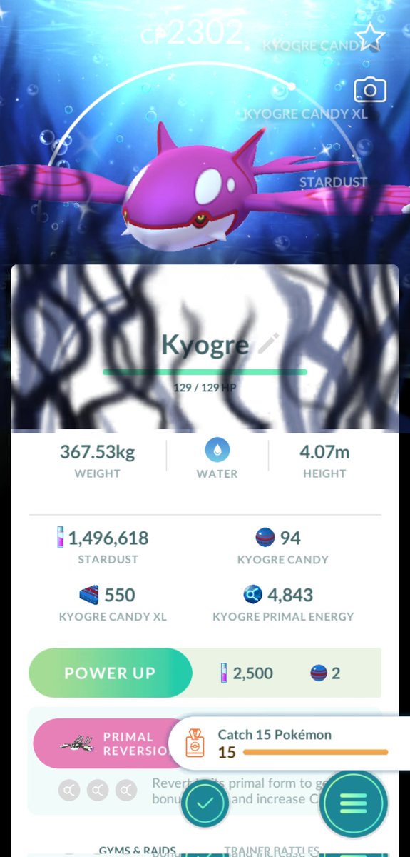 I don't think the background is supposed to look like this.. But I'm pretty happy to have gotten the new shiny background Kyogre! 🐳💓