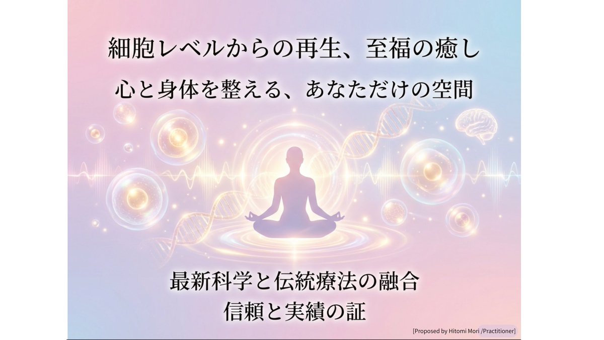 MarieHitomi2222's tweet photo. Holistic Recovery &amp; Healing

美容整形後の回復とシータヒーリング

細胞の思考パターンを変え、感情を深く癒す総合的アプローチ

Proposed by Hitomi Mori/Practitioner 

細胞レベルからの再生、至福の癒し
心身体を整える、あなただけの空間

最新科学と伝統療法の融合
信頼と実績の証 https://t.co/KzgYecE365