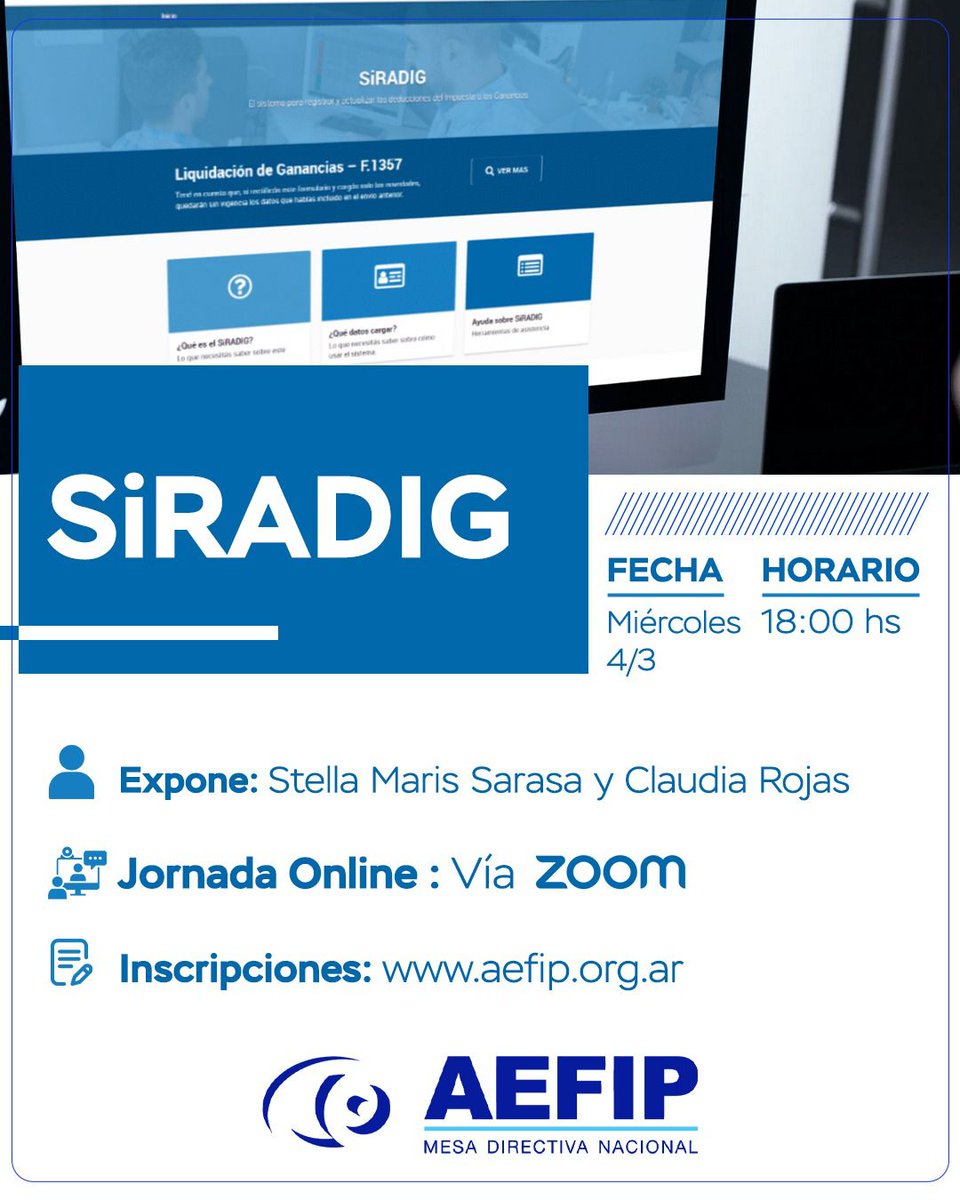 Una nueva Jornada de capacitación gratuita para nuestros afiliados y afiliadas.

Inscribite entrando a aefip.org.ar