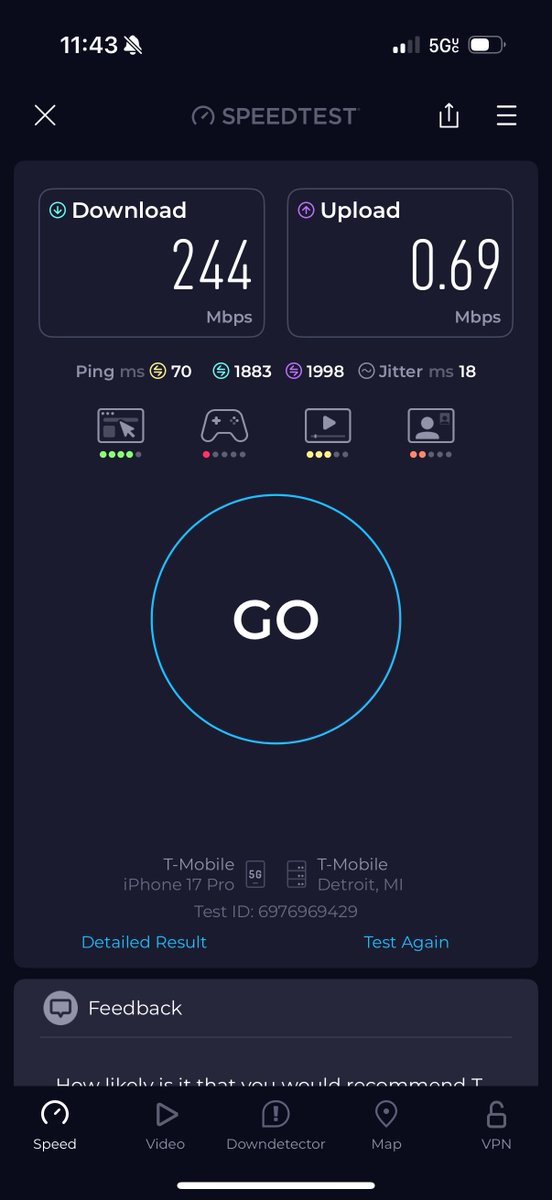 GainzPro's tweet image. Proof that speed does NOT mean everything. At my desk at work, but still struggled to load a simple tweet and YouTube home page. Hours later, I got 10 Mbps down. #TMobile #Speedtest