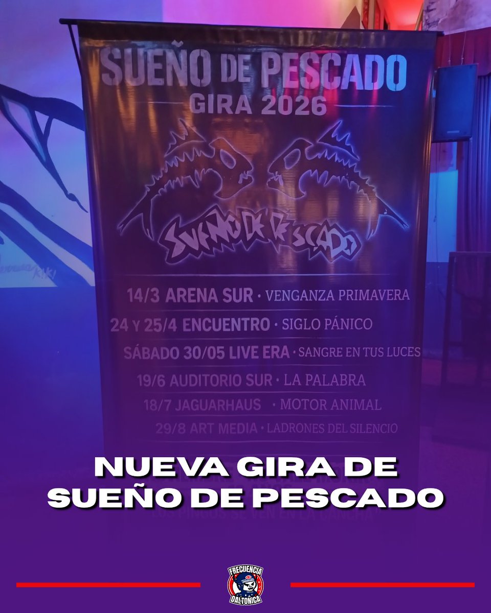 RamaColantonio's tweet photo. 🔊 GIRA 2026 DE SUEÑO DE PESCADO

Una vuelta más para todos los discos de la banda que recorrerá el año dedicándole un show a cada uno de ellos.

🗓️ Noviembre parece ser un mes para agendar. https://t.co/ZVt1kdwE24