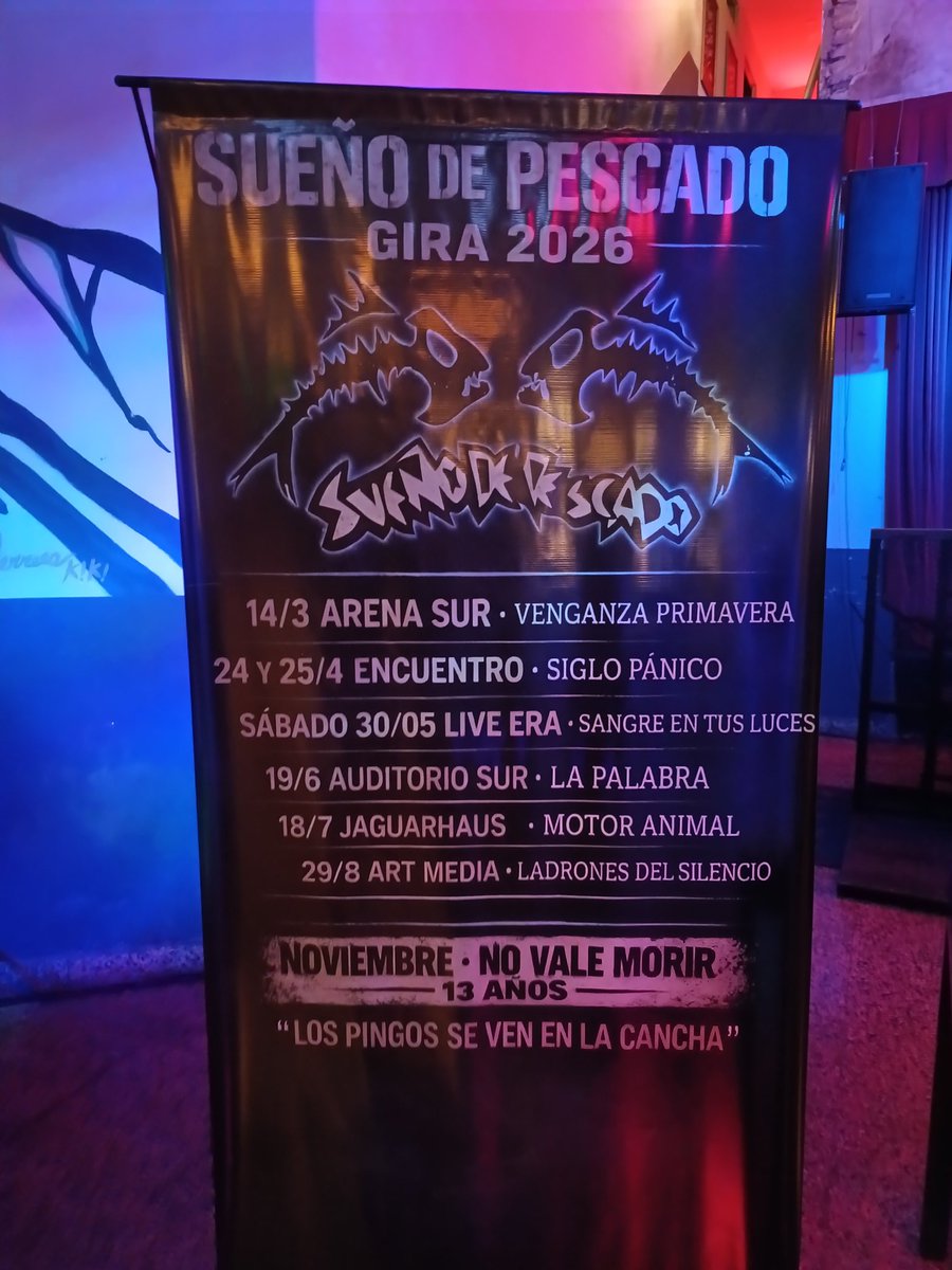 RamaColantonio's tweet photo. 🔊 GIRA 2026 DE SUEÑO DE PESCADO

Una vuelta más para todos los discos de la banda que recorrerá el año dedicándole un show a cada uno de ellos.

🗓️ Noviembre parece ser un mes para agendar. https://t.co/ZVt1kdwE24